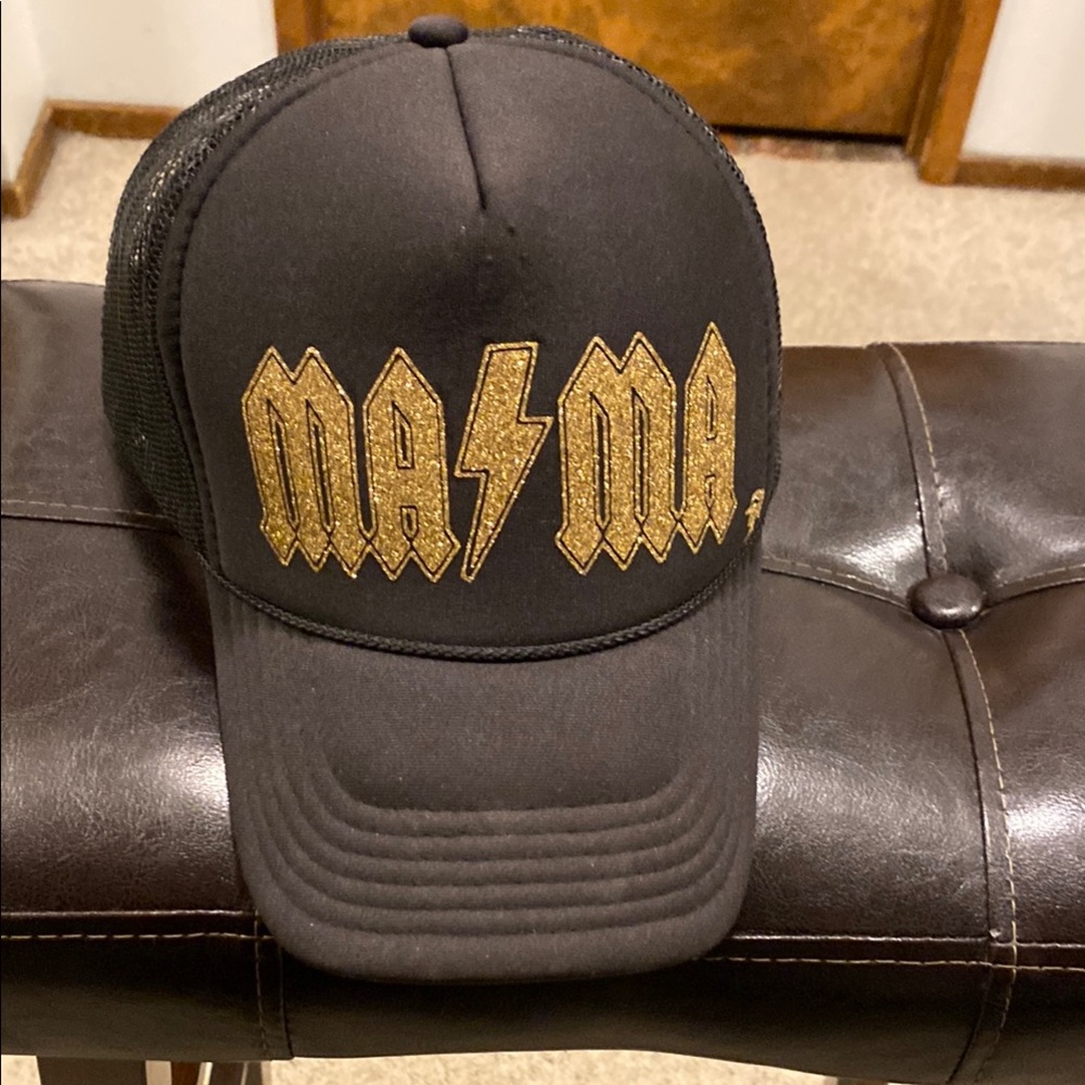 Black Mesh Cap with Gold Embroidery